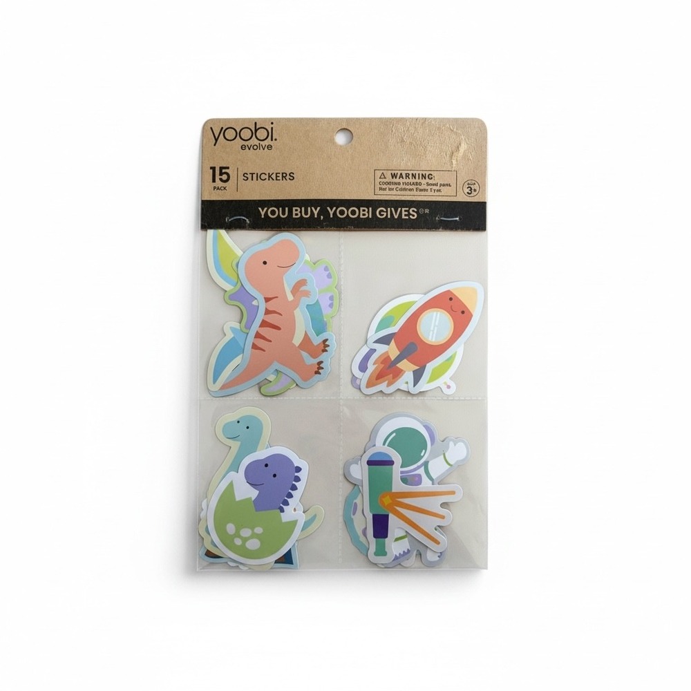 Yoobi Evolve 15 Pack Stickers Dinosaurs and Space Theme Kids Decals NEW